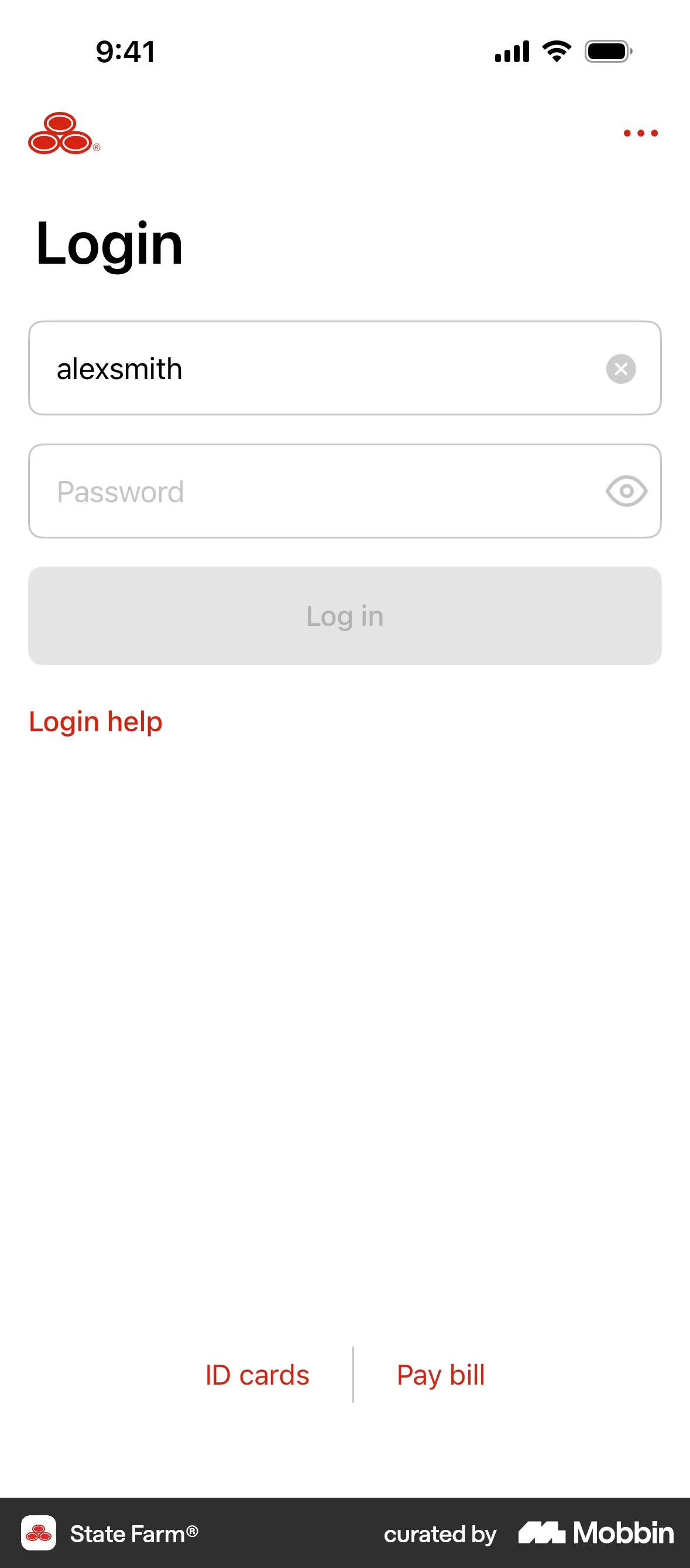 State Farm iOS Login screen