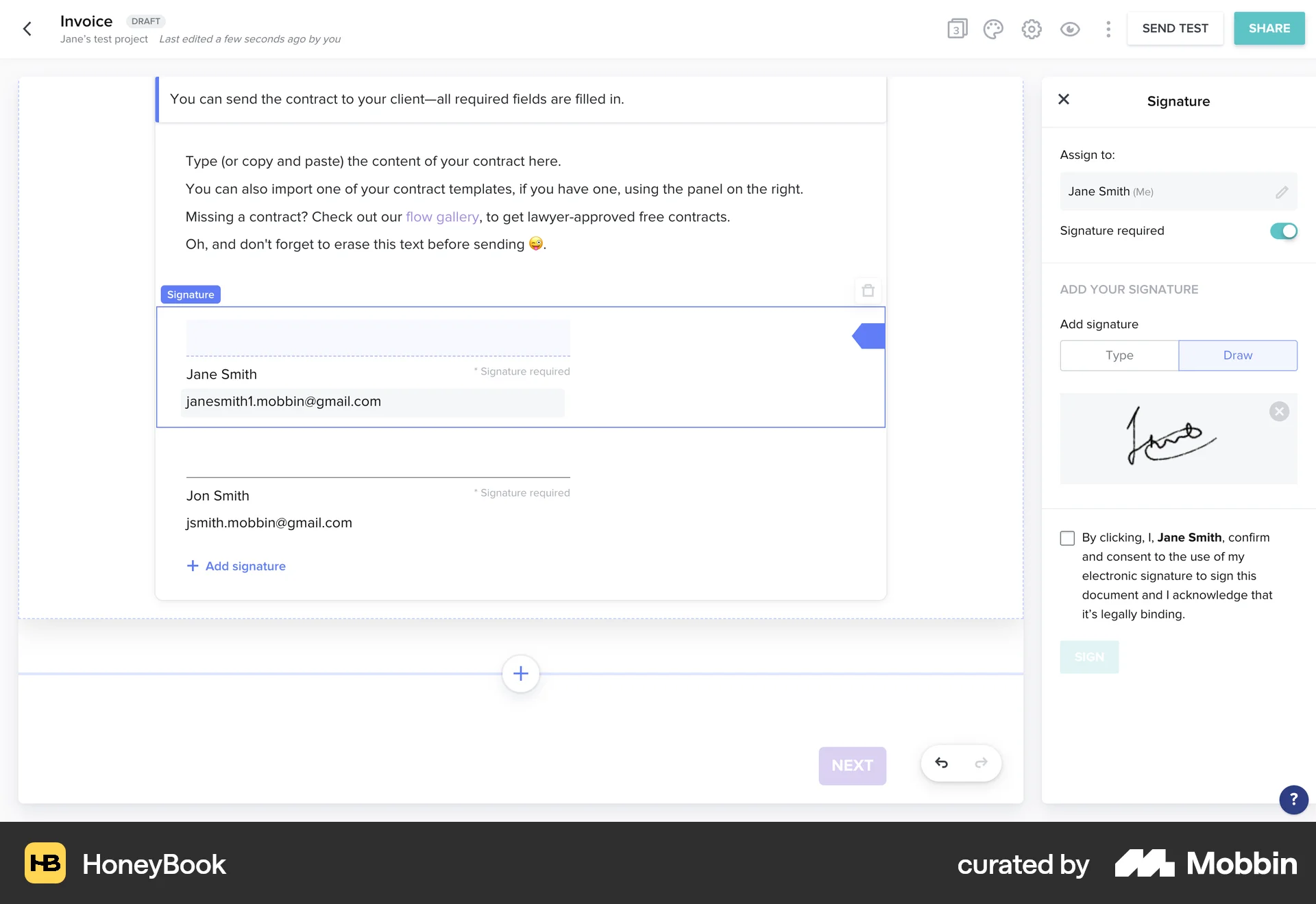 HoneyBook Web Draw & Annotate screen