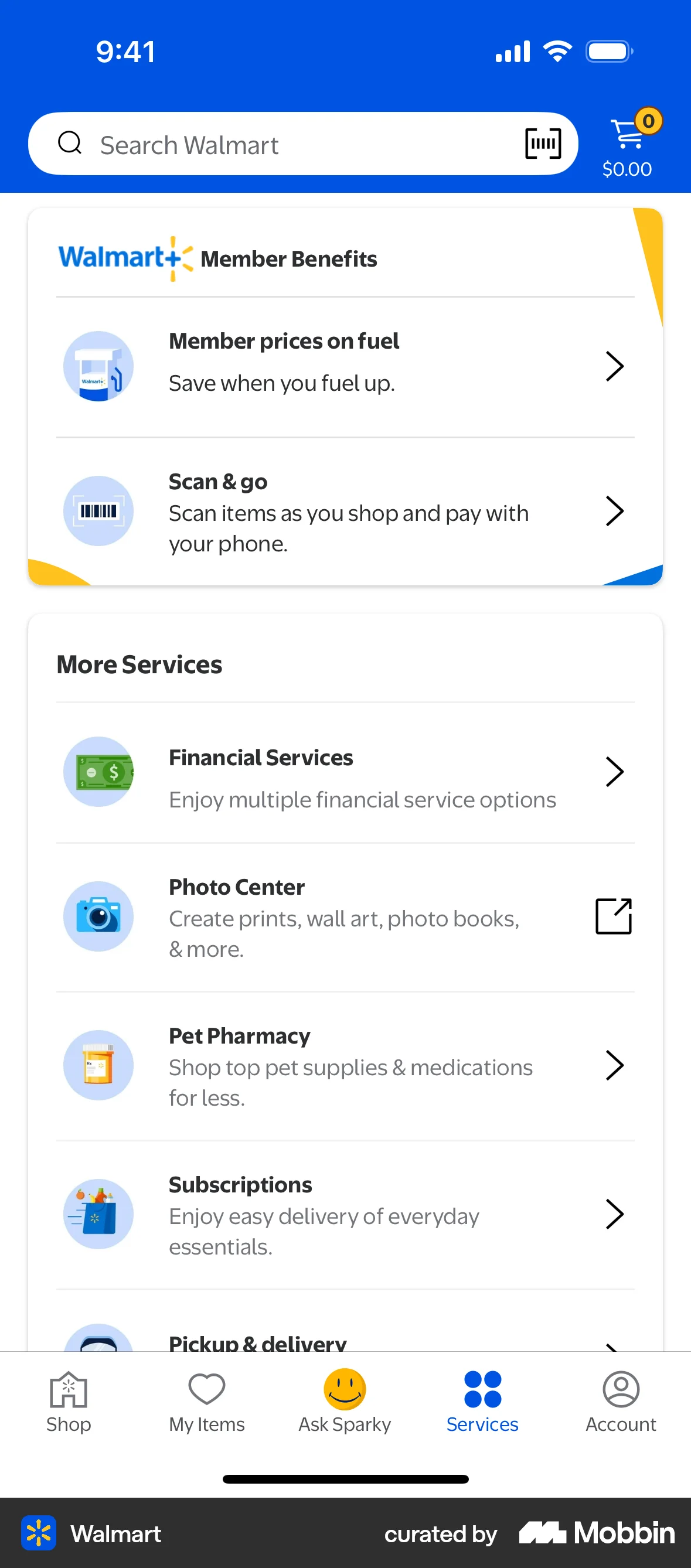 Walmart iOS Feature Info screen