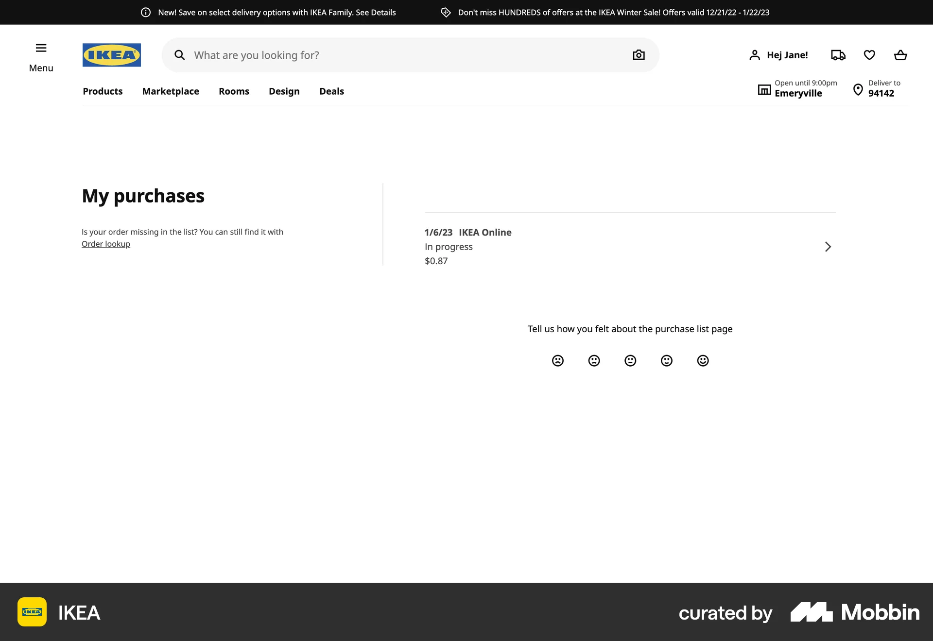 IKEA Web Order History screen
