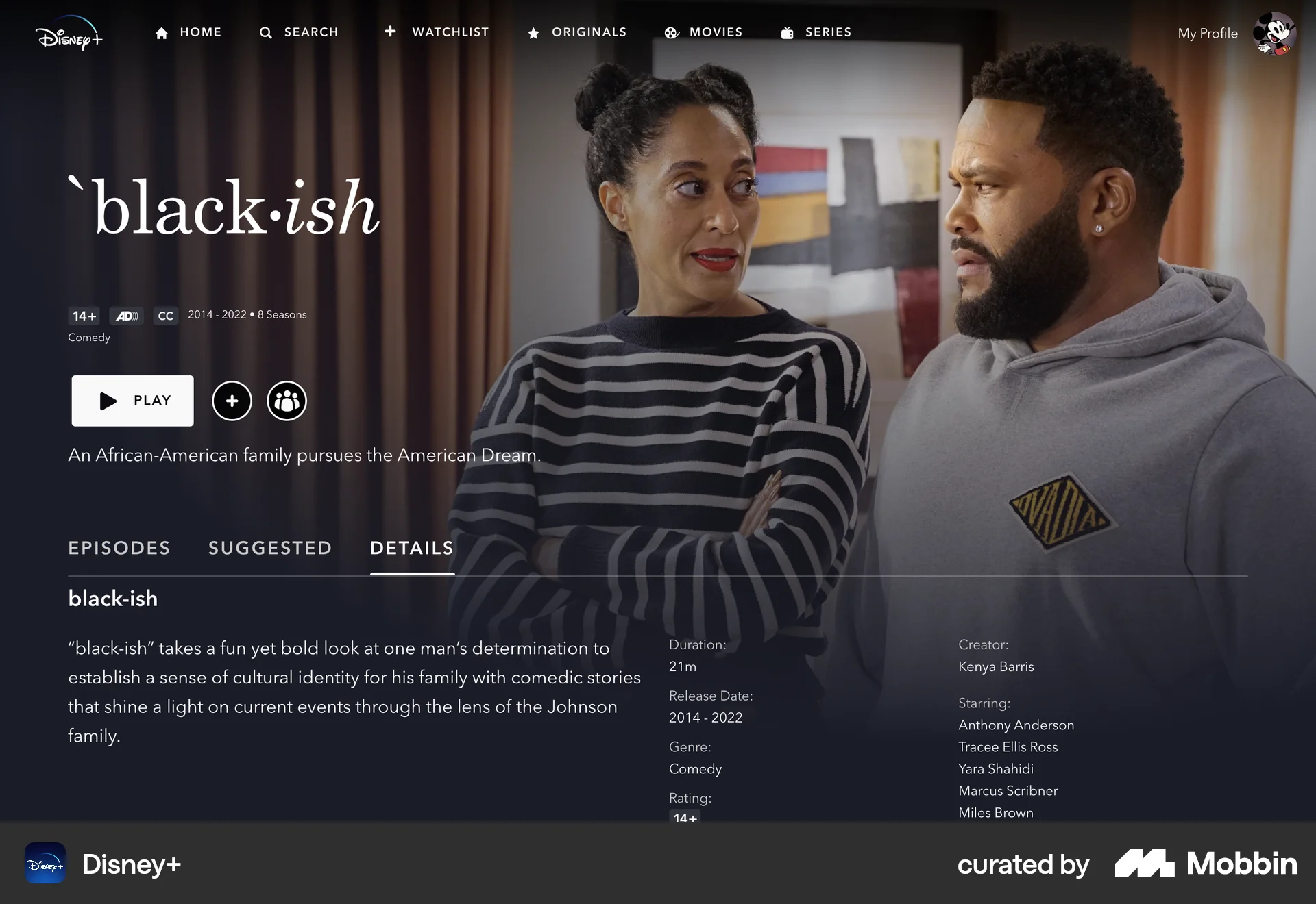Disney+ Web TV Show & Movie Detail screen