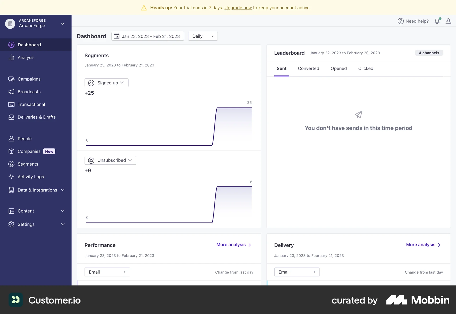 Customer.io Web screen containing Status Dot UI element