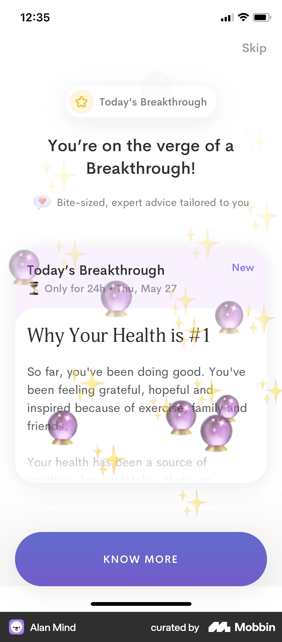 Alan Mind iOS Confetti screen