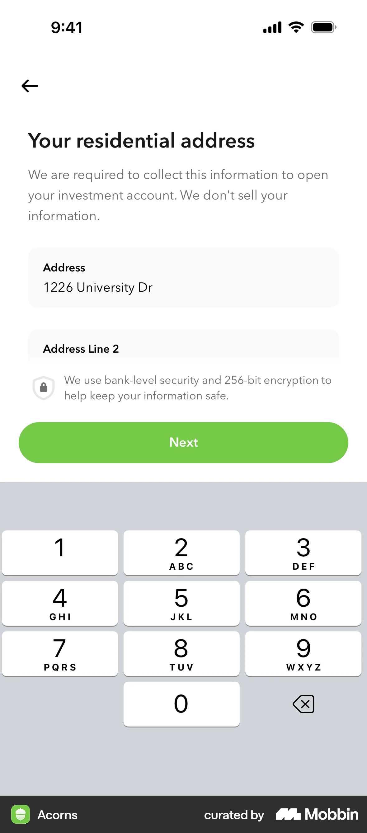 Acorns Onboarding screen