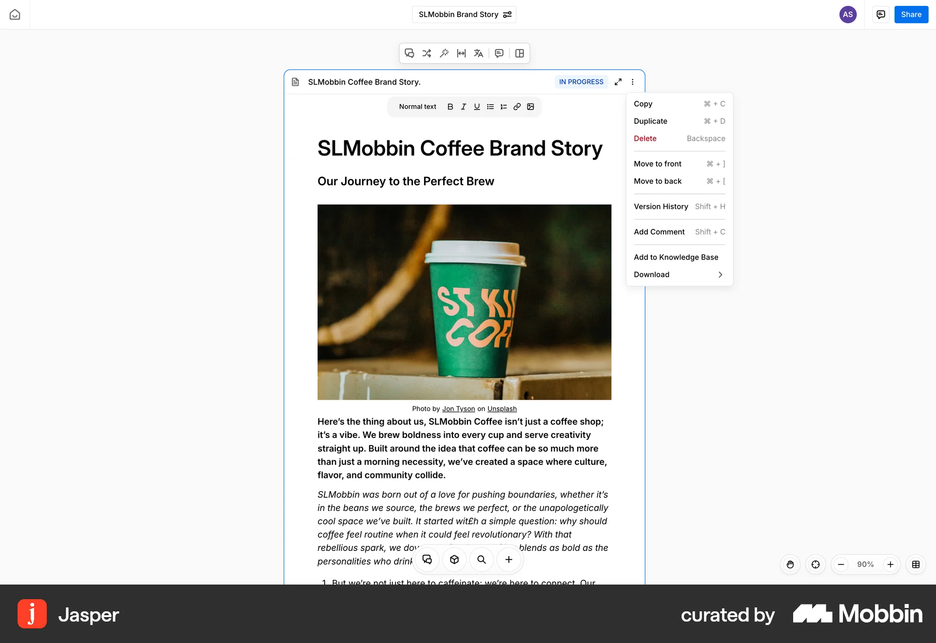 Jasper Web Action Option screen