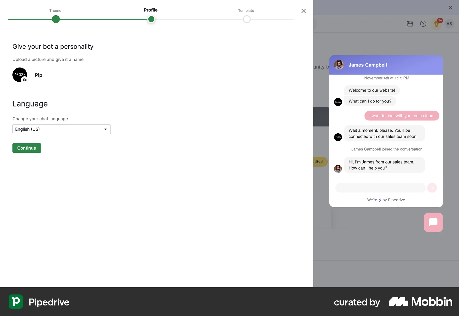 Pipedrive Web Wizard UI screen