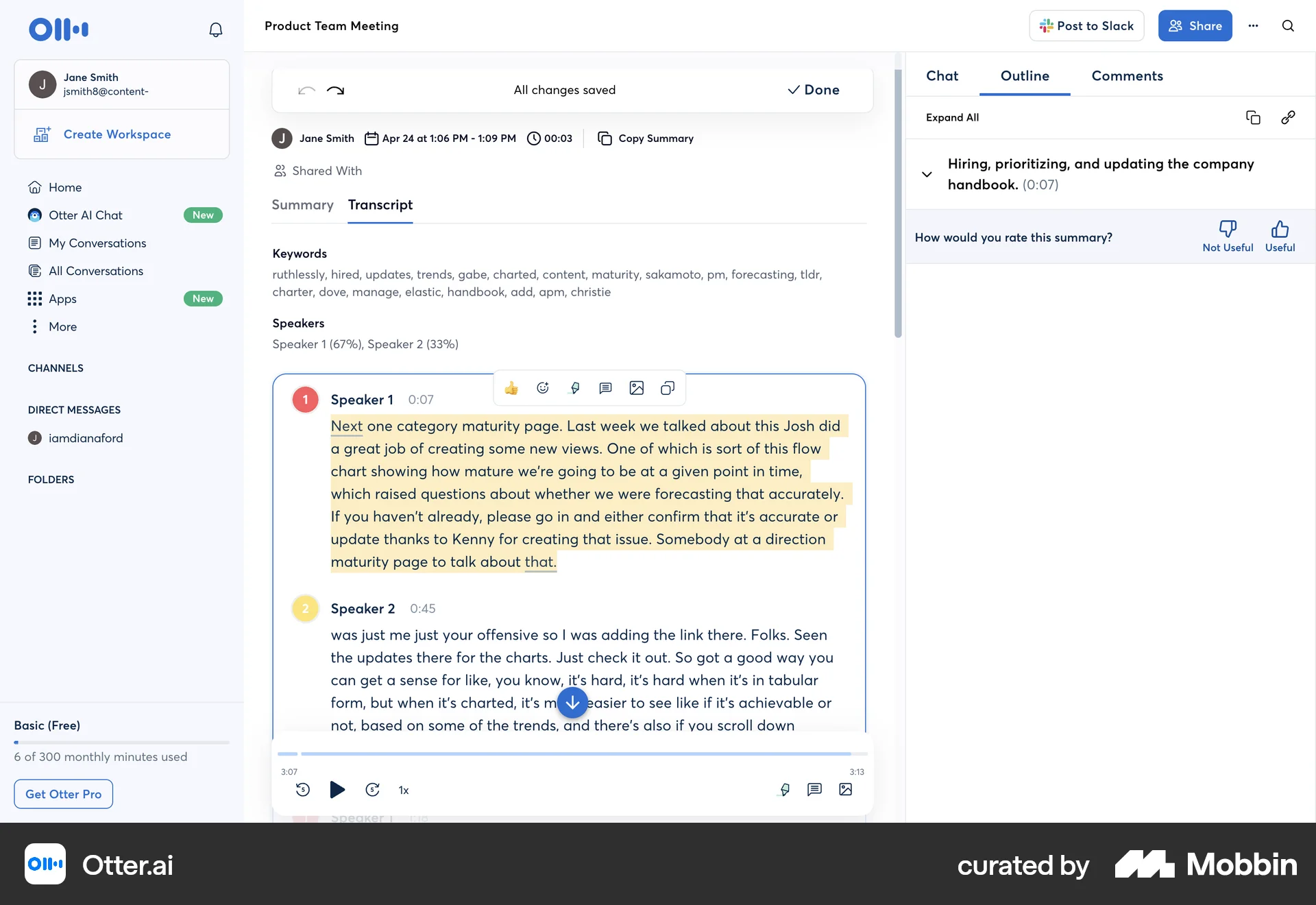 Otter.ai Web Edit screen