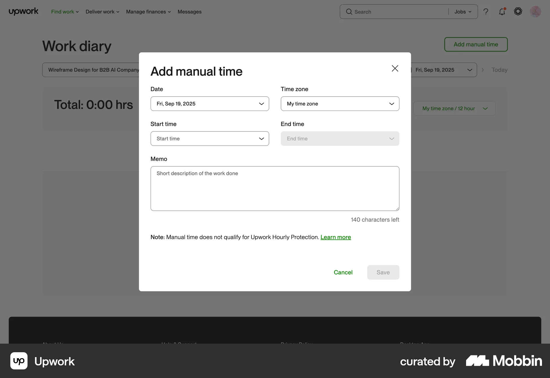 Upwork Tracking a work screen