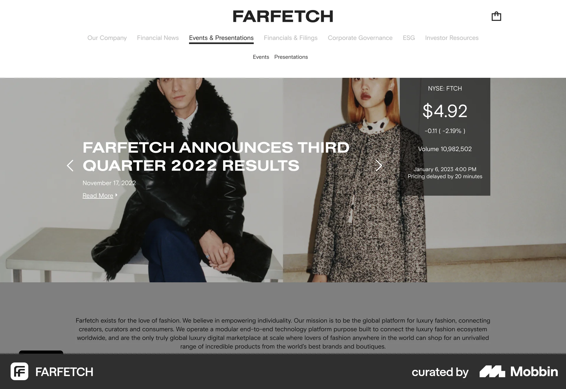 FARFETCH Web screen containing Navigation Menu UI element