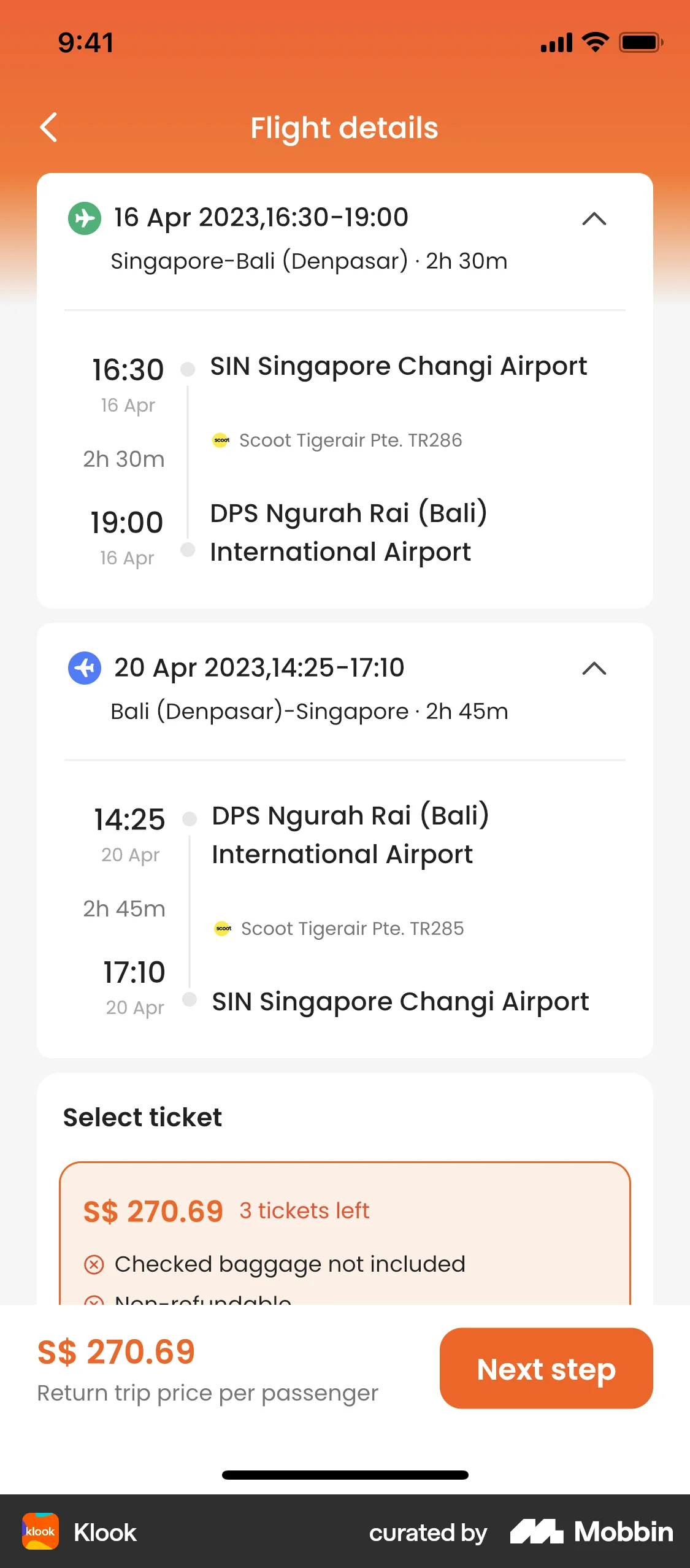 Klook iOS Checkout screen