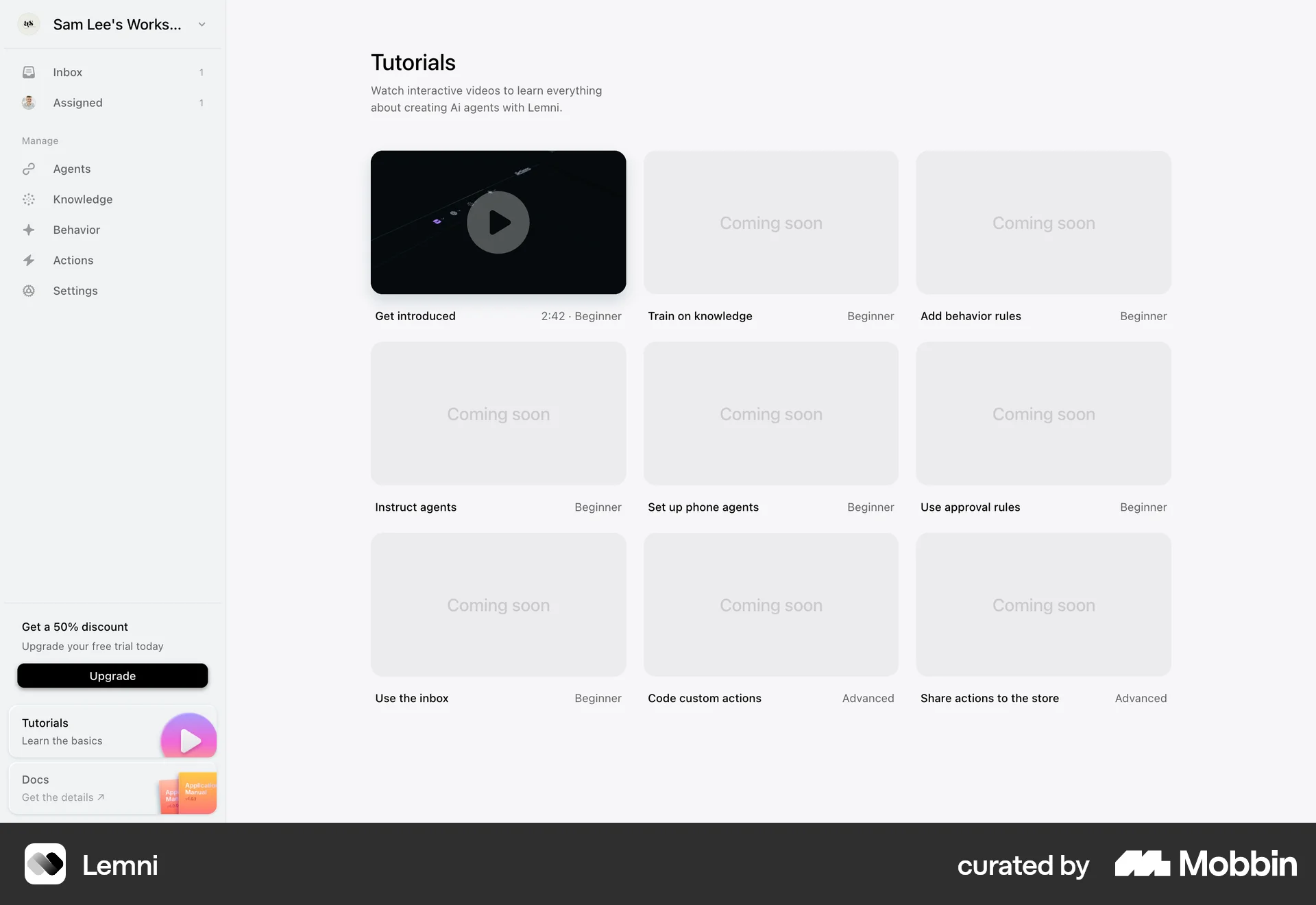 Lemni Web Empty State screen