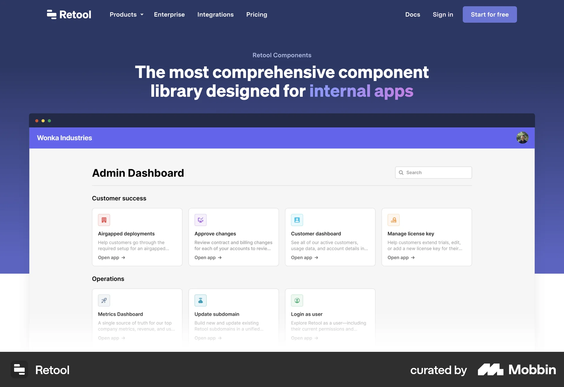 Retool Web Admin Dashboard screen