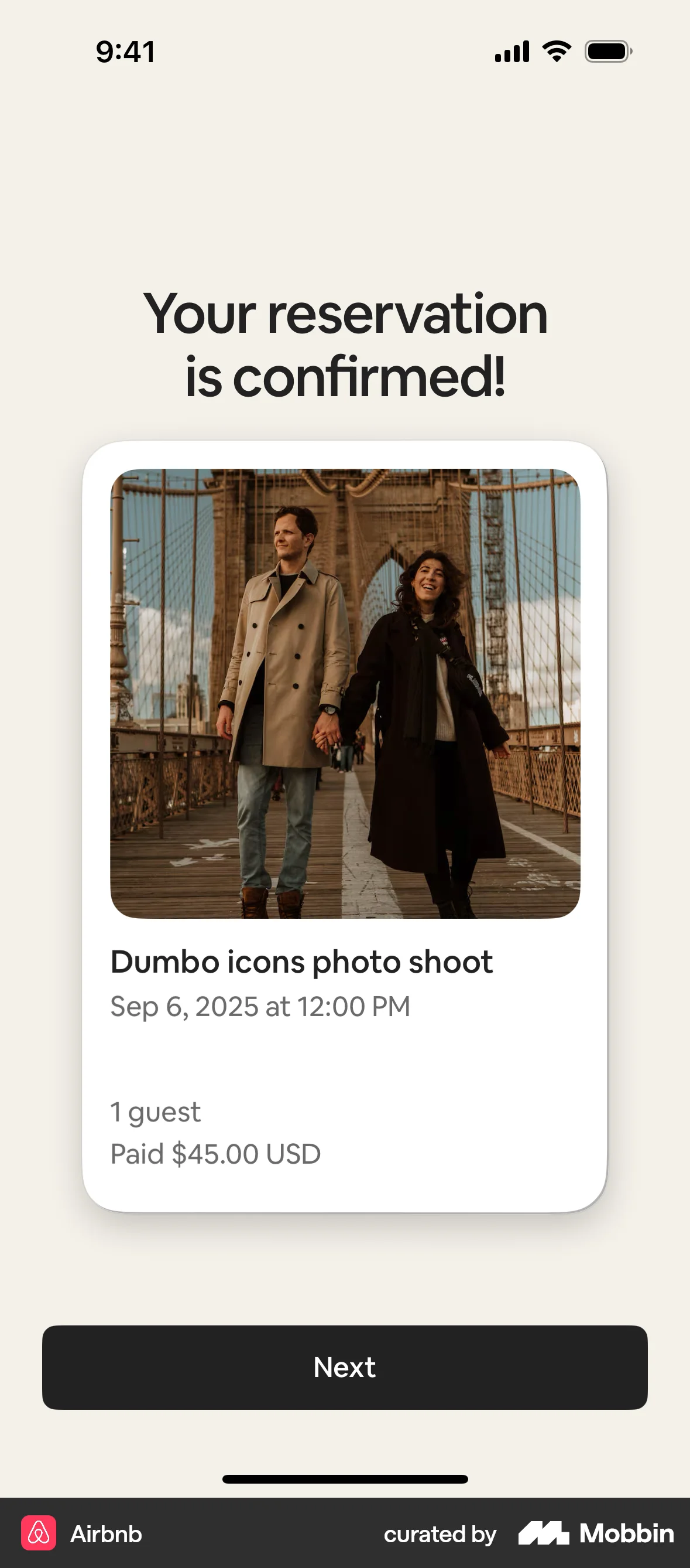 Airbnb iOS Order Confirmation screen