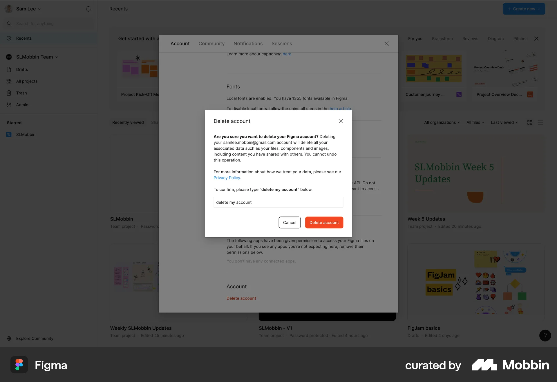 Figma Web Delete & Deactivate Account screen