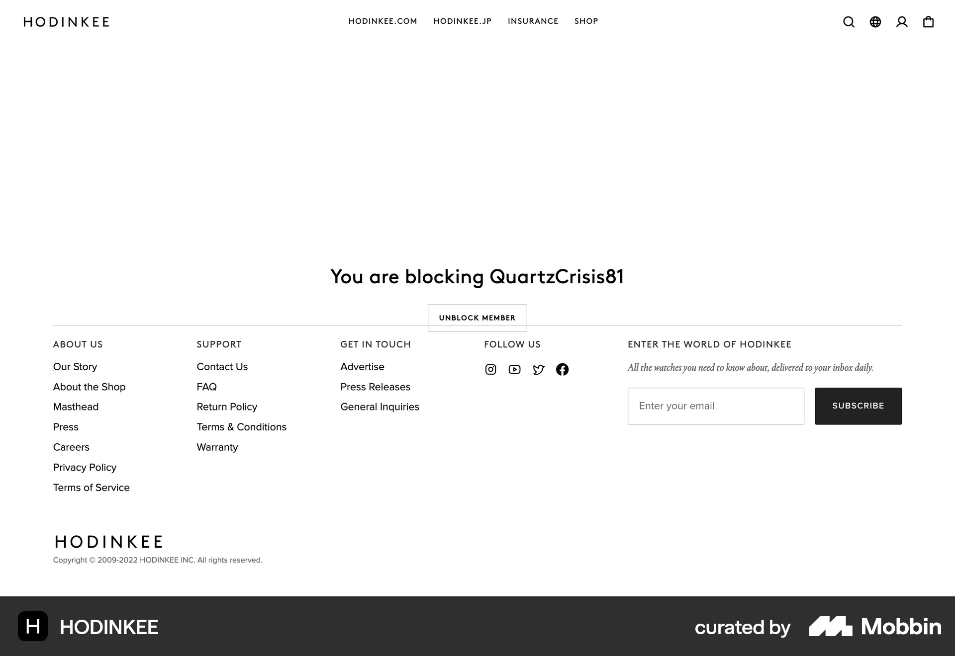 HODINKEE Web Ban & Block screen