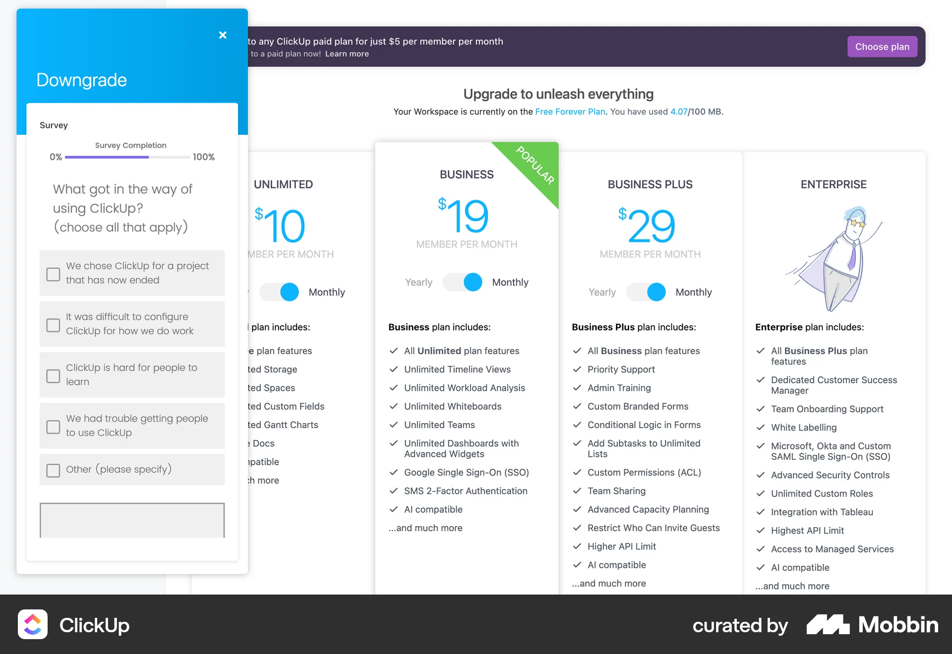 ClickUp Web Quiz screen