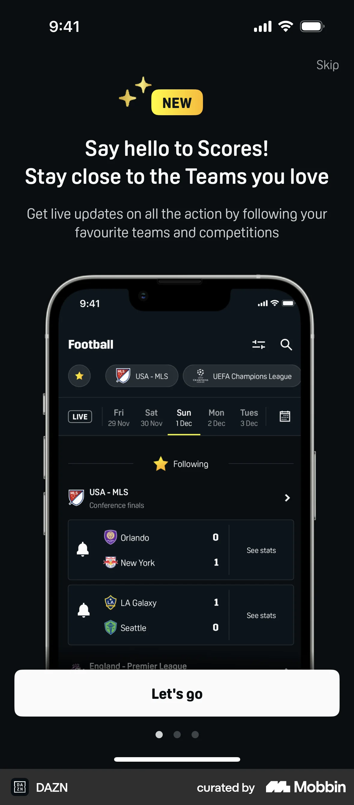 DAZN iOS Feature Info screen
