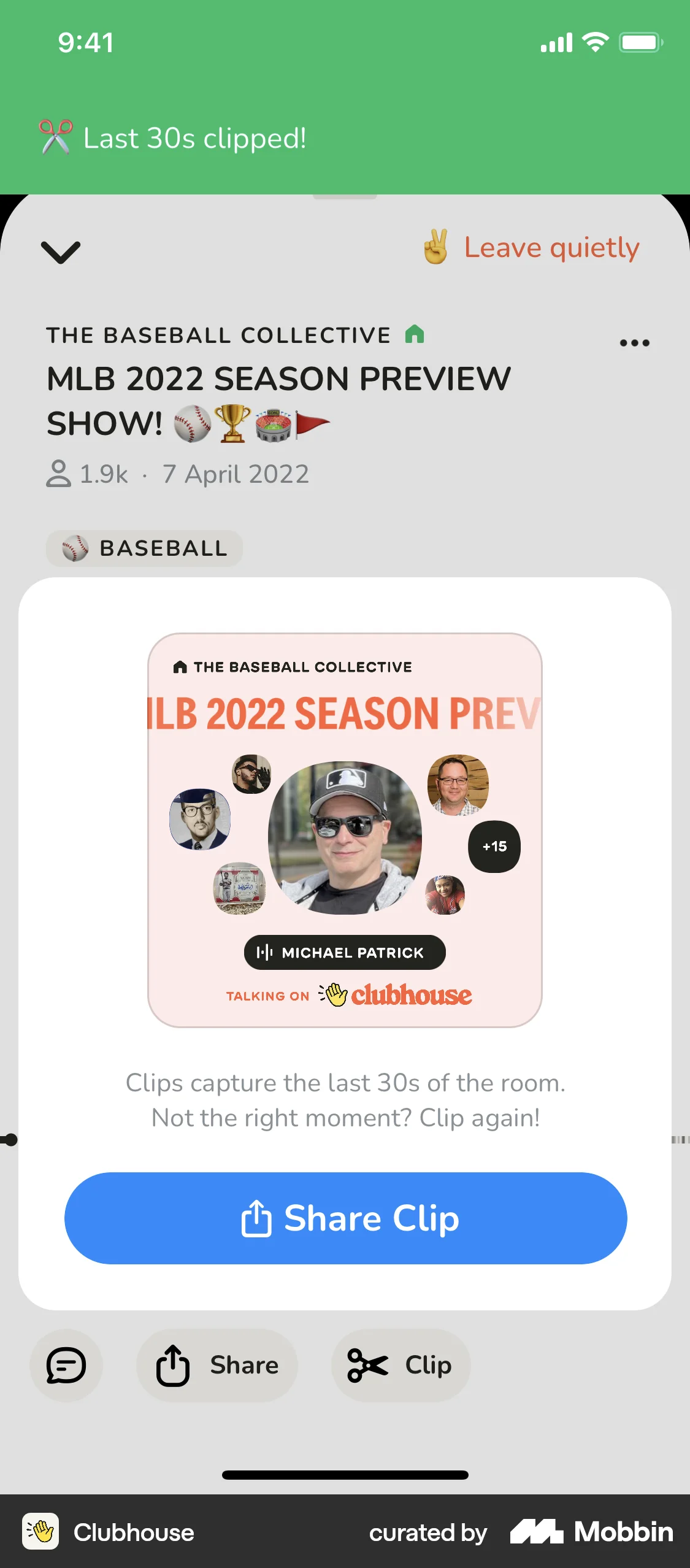 Clubhouse iOS Share screen