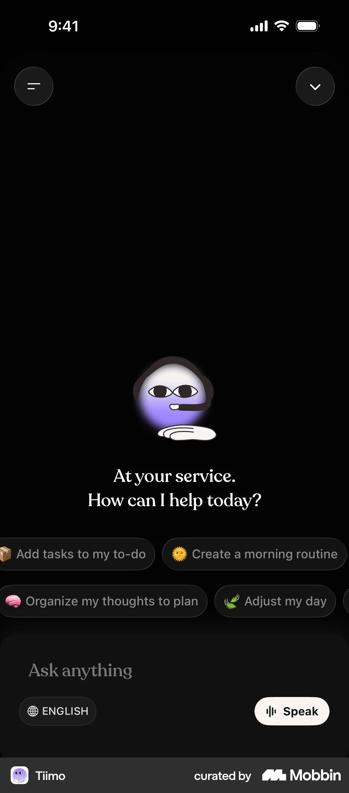 Tiimo iOS Voice UI screen