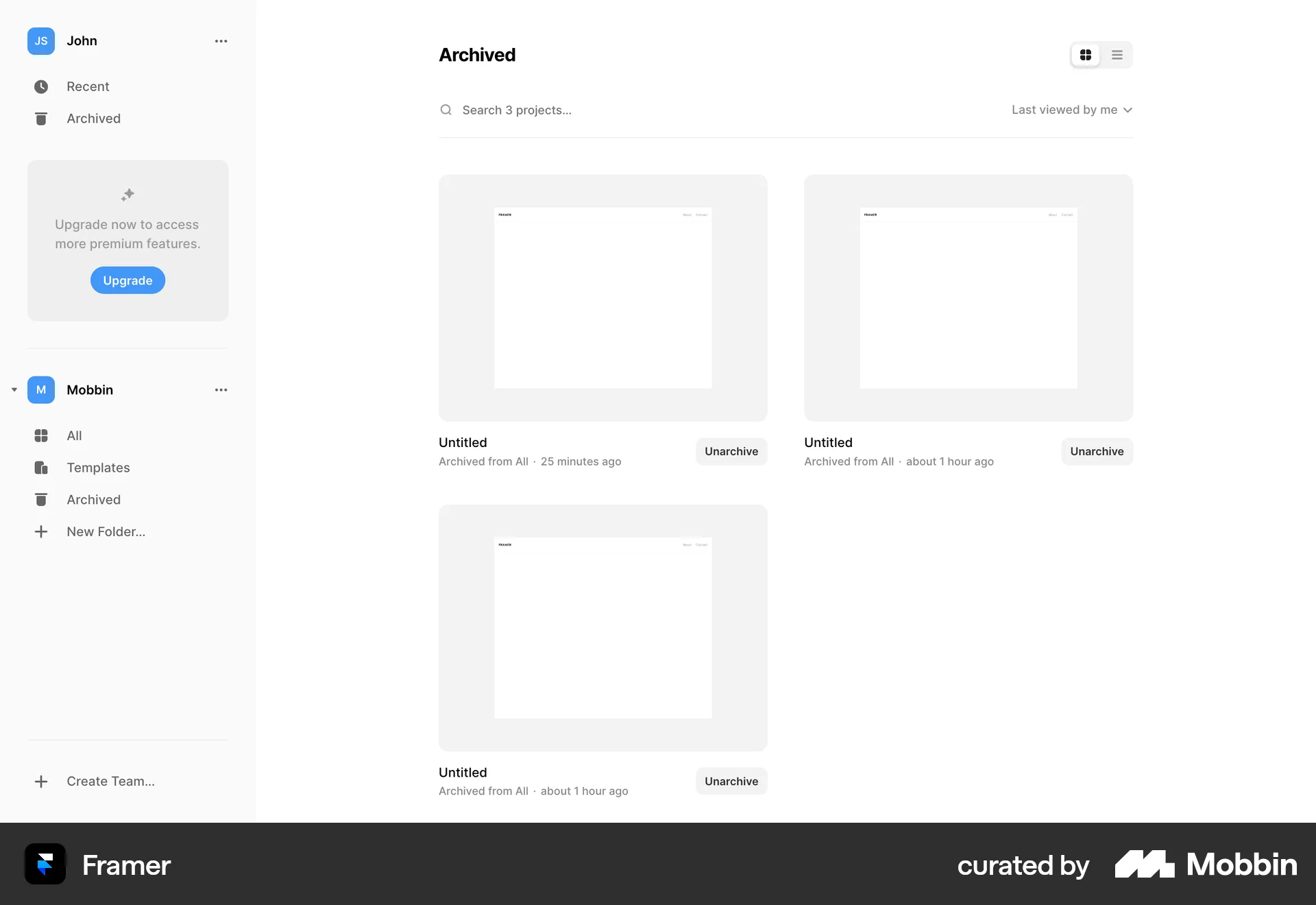 Framer Web Trash & Archive screen