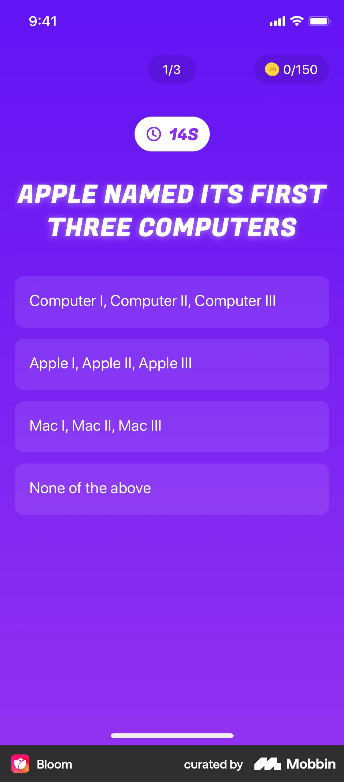 Bloom iOS Quiz screen