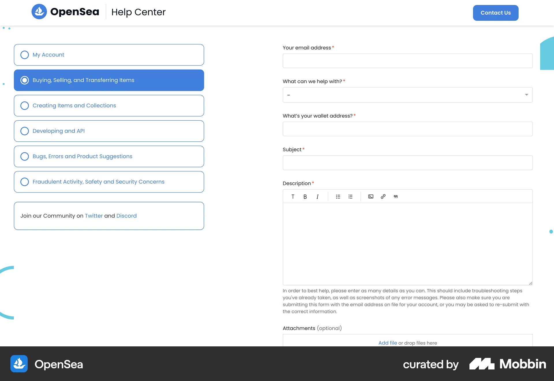 OpenSea Web screen containing Radio Button UI element