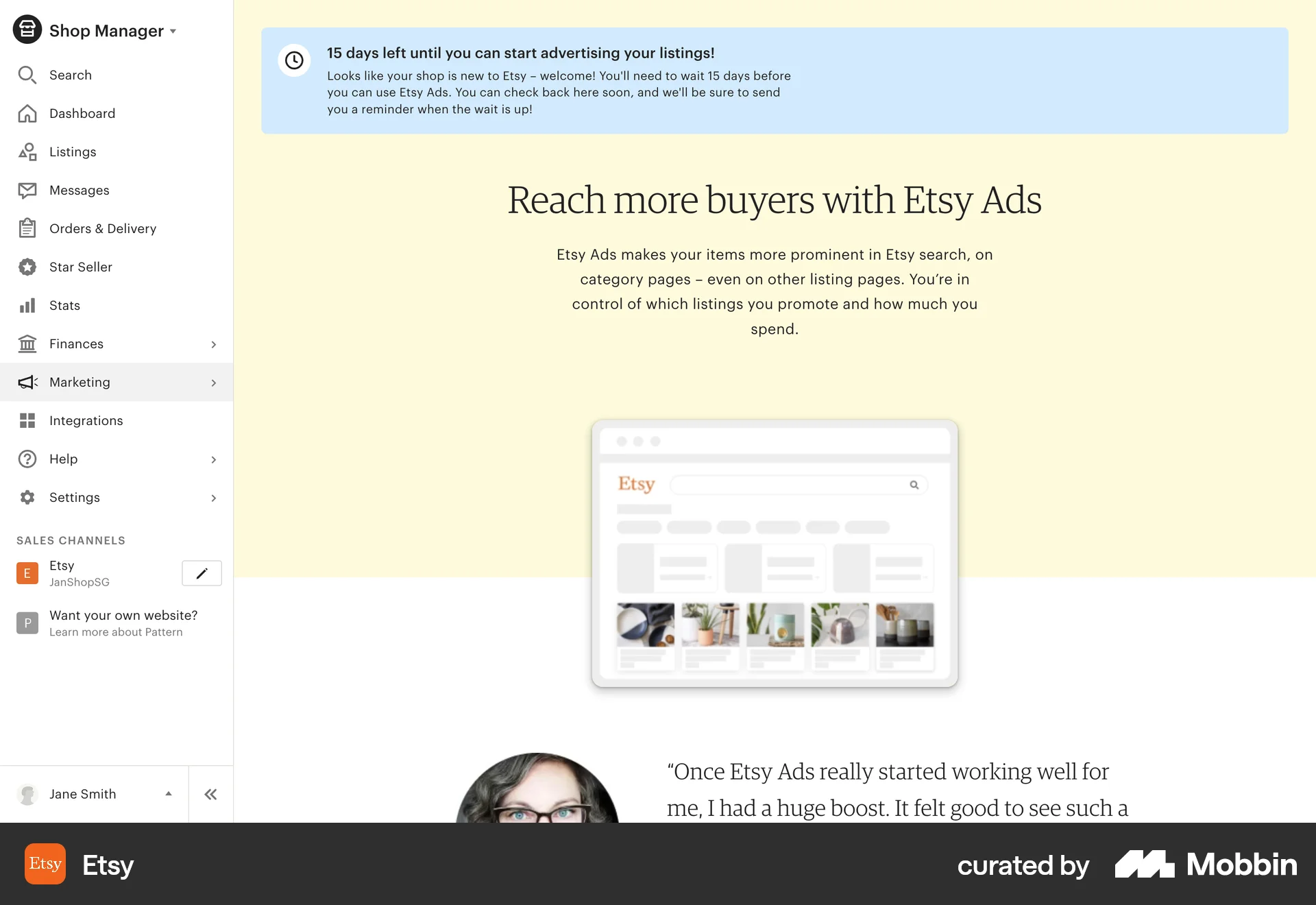 Etsy Web Misc screen