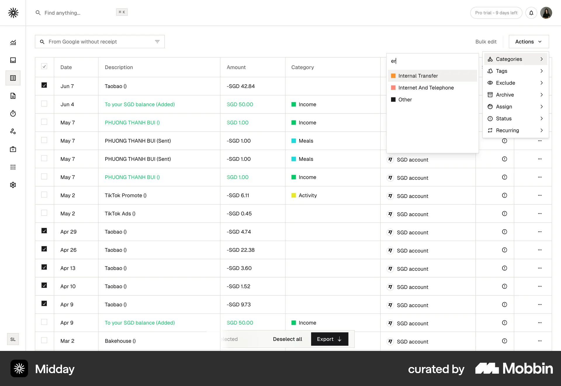 Midday Web screen containing Combobox UI element