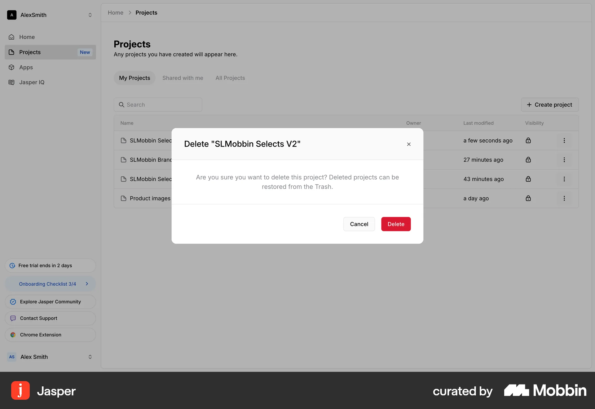 Jasper Web Confirmation screen