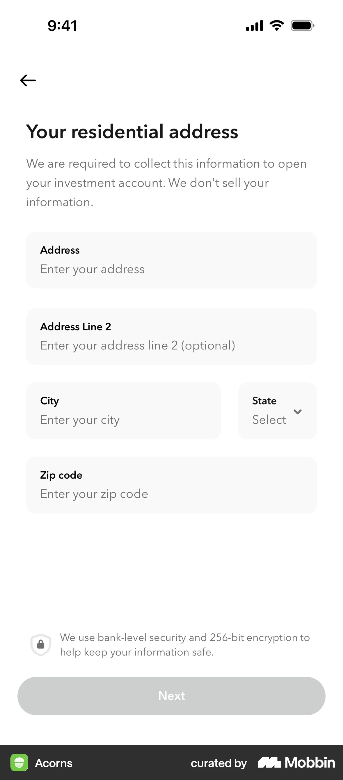 Acorns Onboarding screen