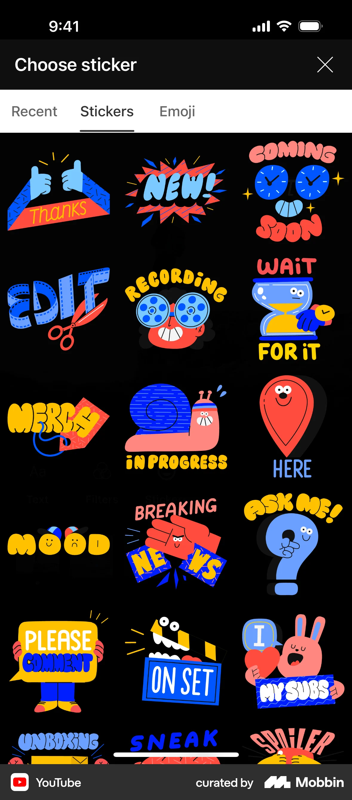 YouTube iOS Filters & Stickers screen