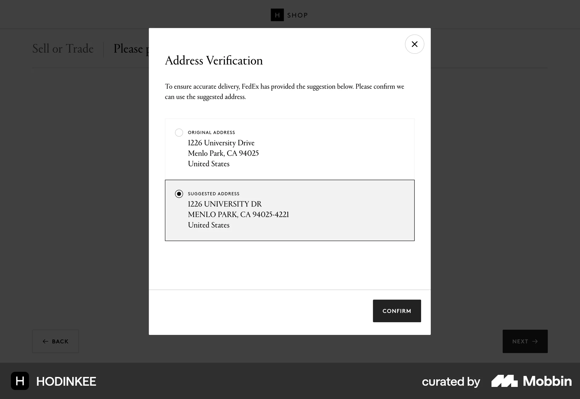 HODINKEE Web screen containing Radio Button UI element