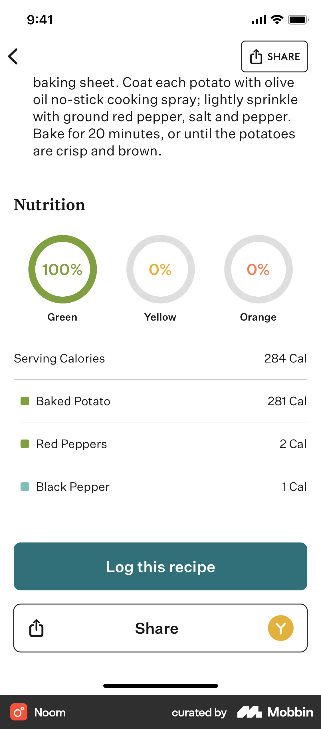 Noom iOS Recipe Detail screen