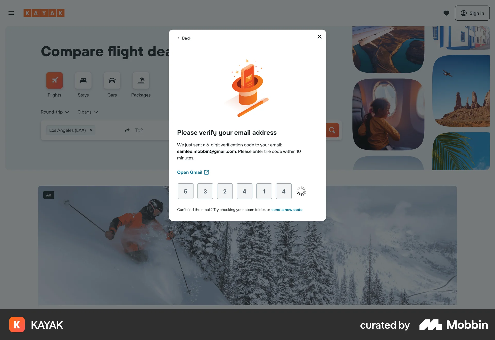 KAYAK Web Verification screen