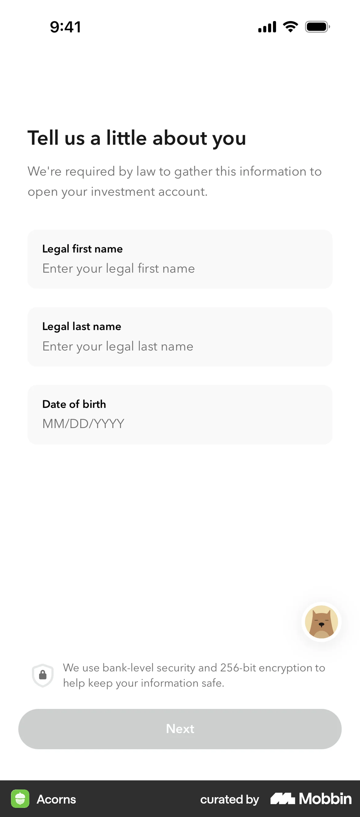 Acorns Onboarding screen