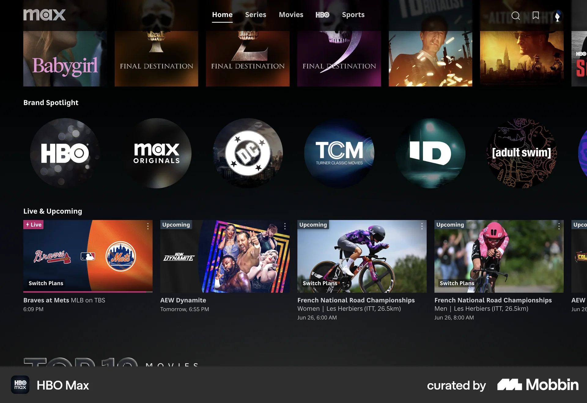 HBO Max Web Browse & Discover screen