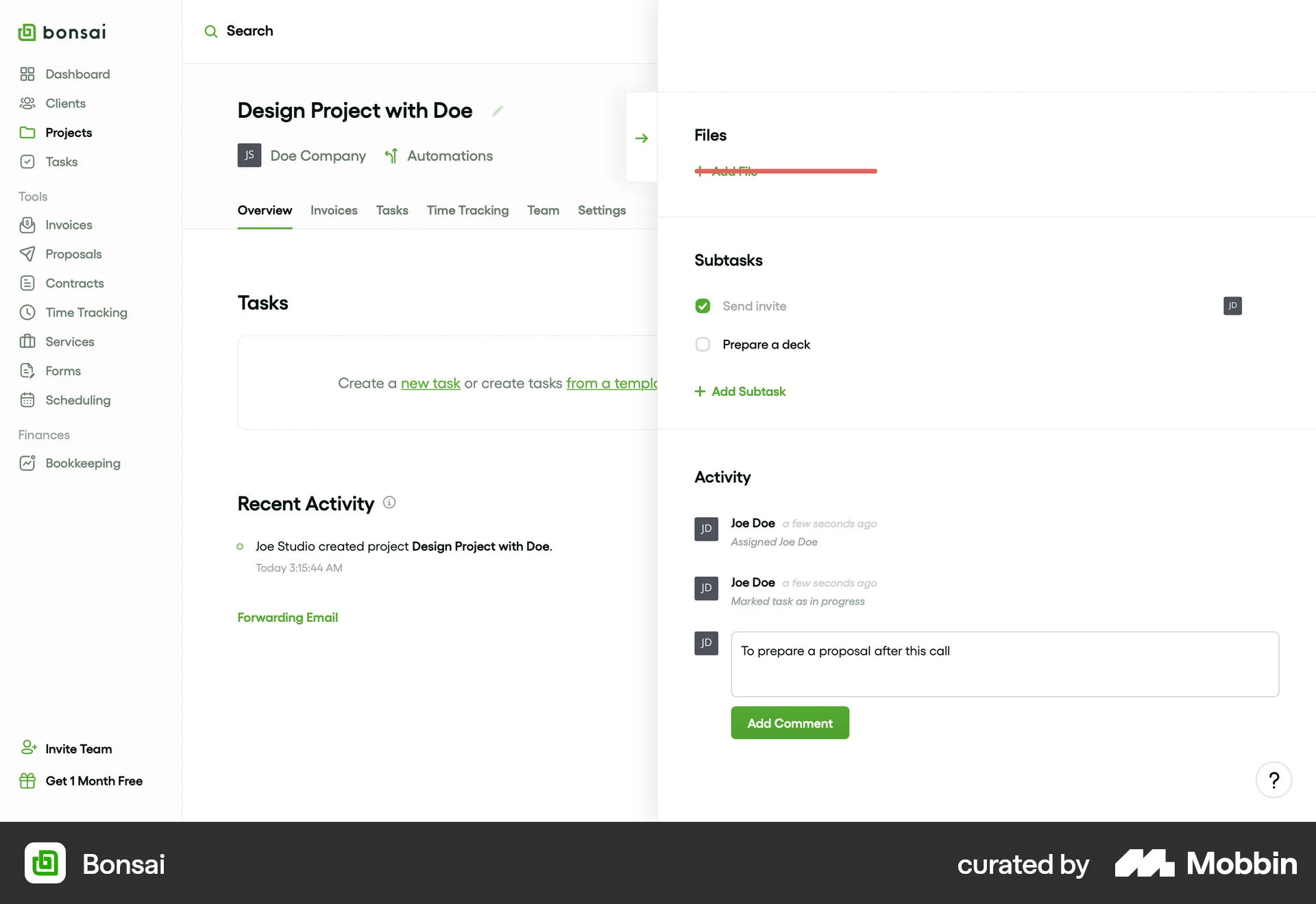 Bonsai Web Comments screen