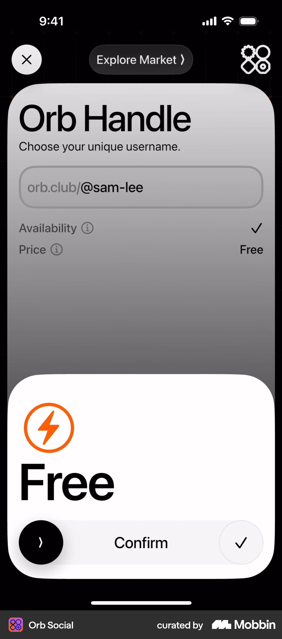 Orb Social iOS Confirmation screen