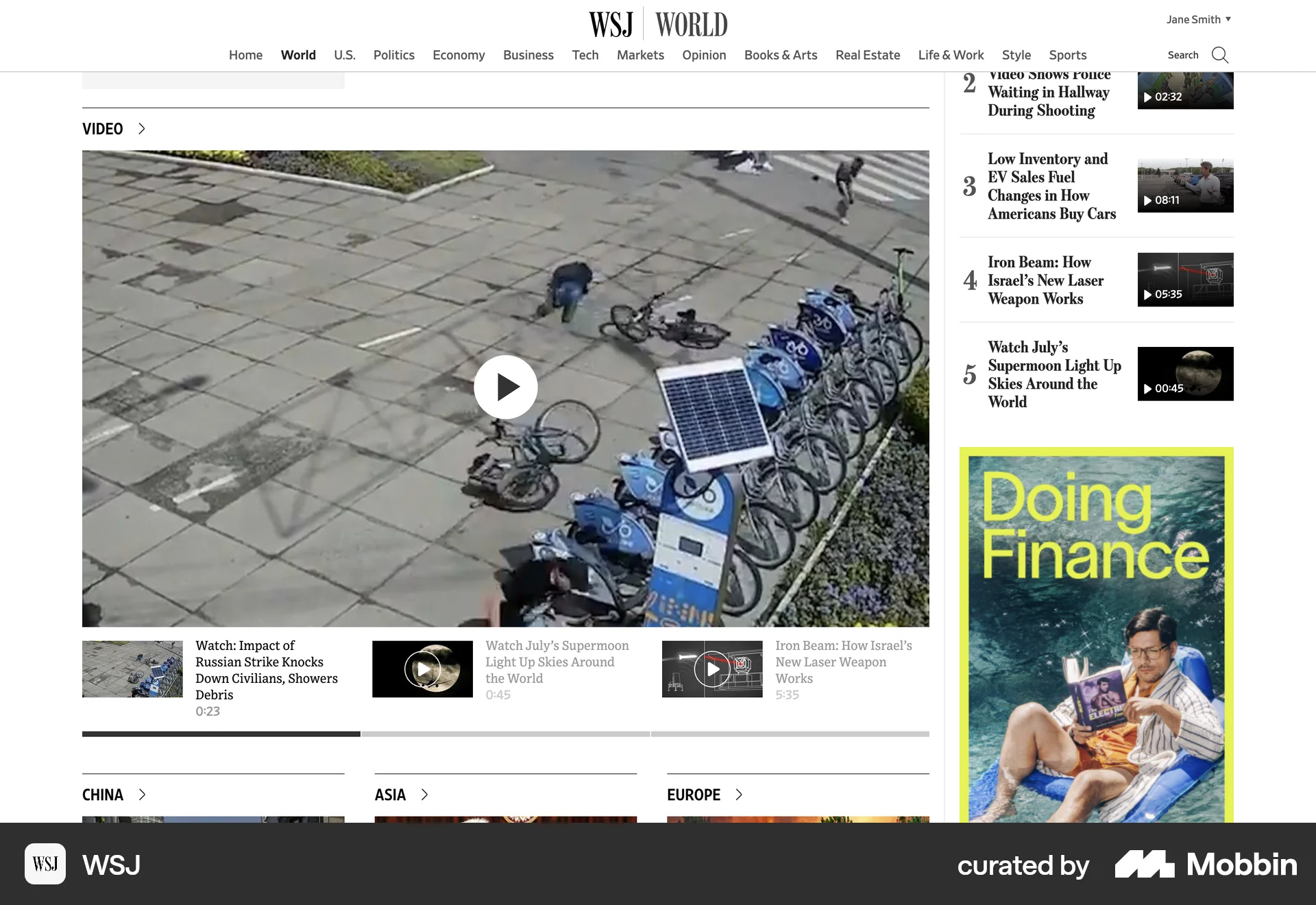 WSJ Web News Feed screen