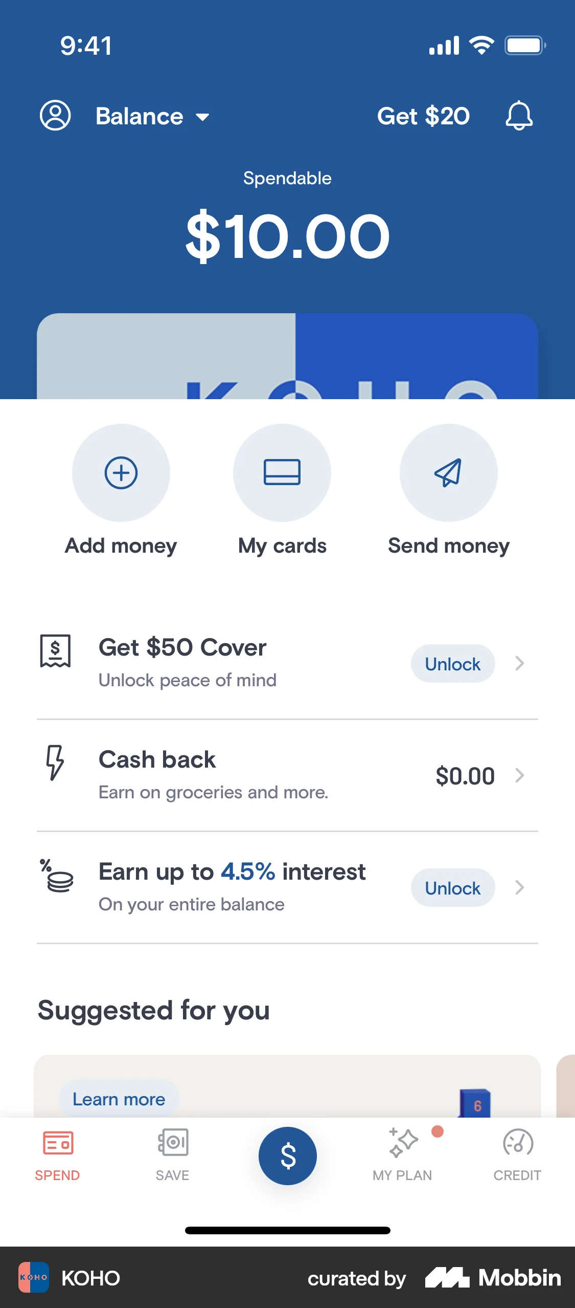 KOHO iOS Bank App Design screen