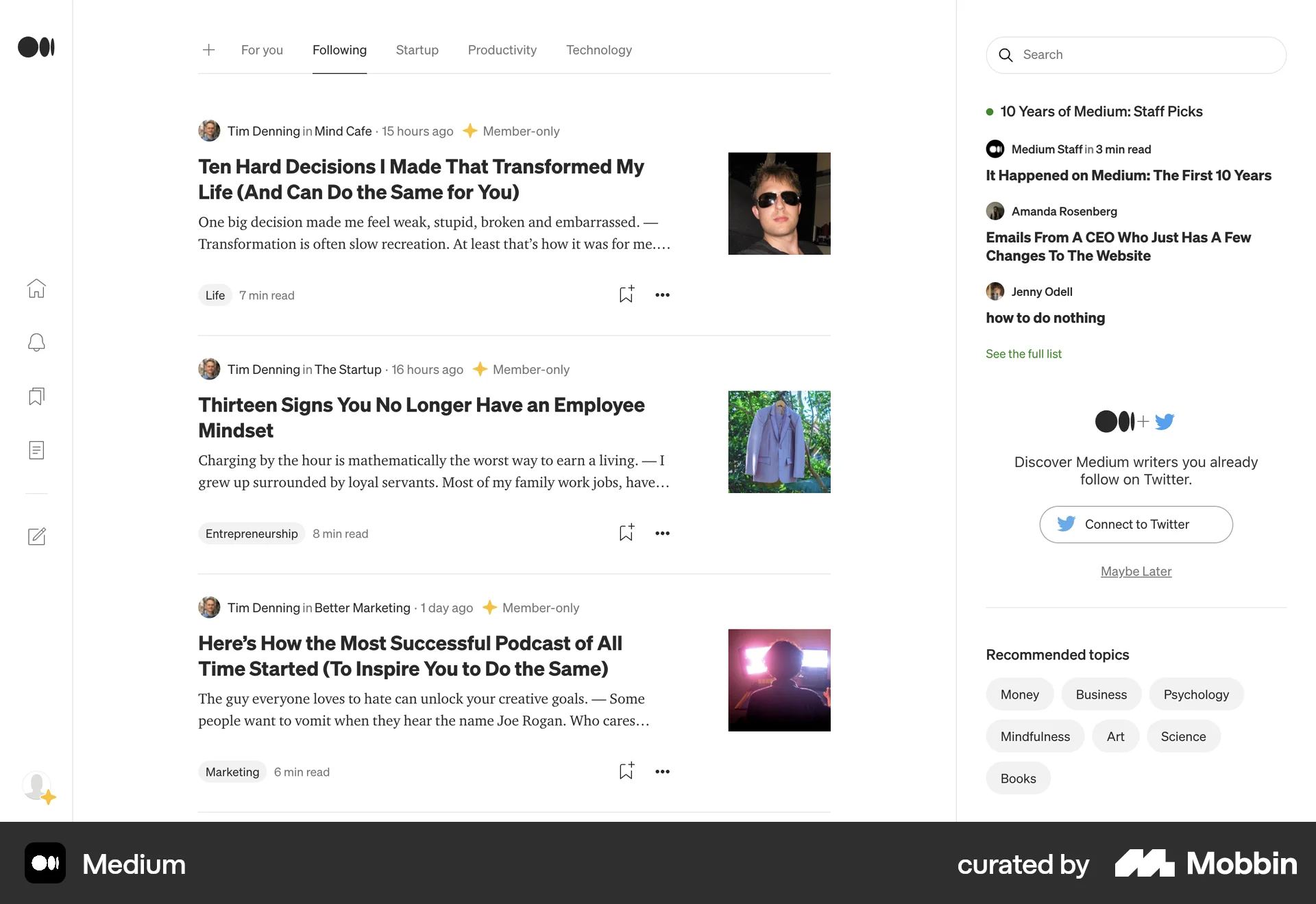 Medium Web Social Feed screen