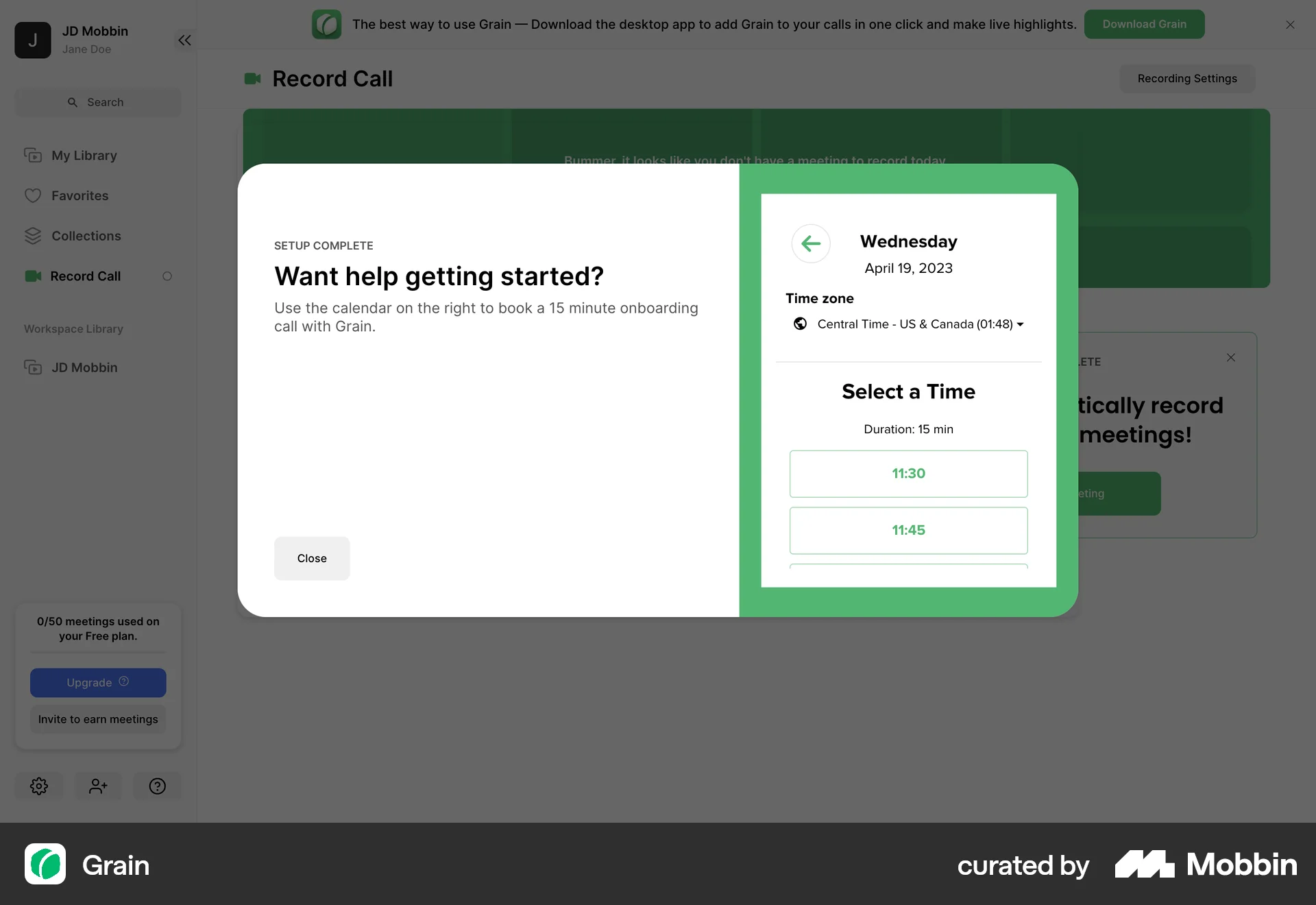 Grain Web screen containing Time Picker UI element
