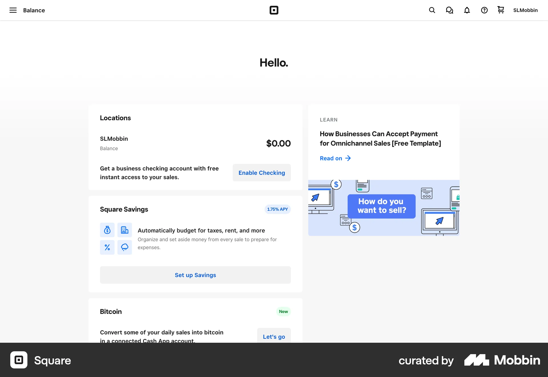 Square Web Wallet & Balance screen