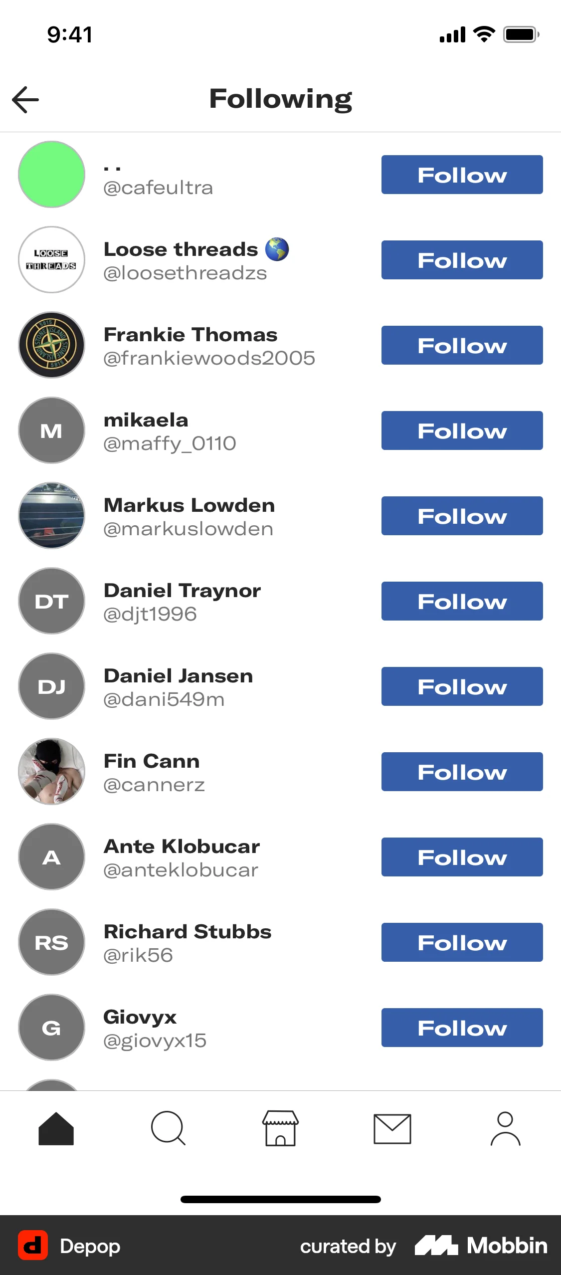 Depop iOS Followers & Following screen