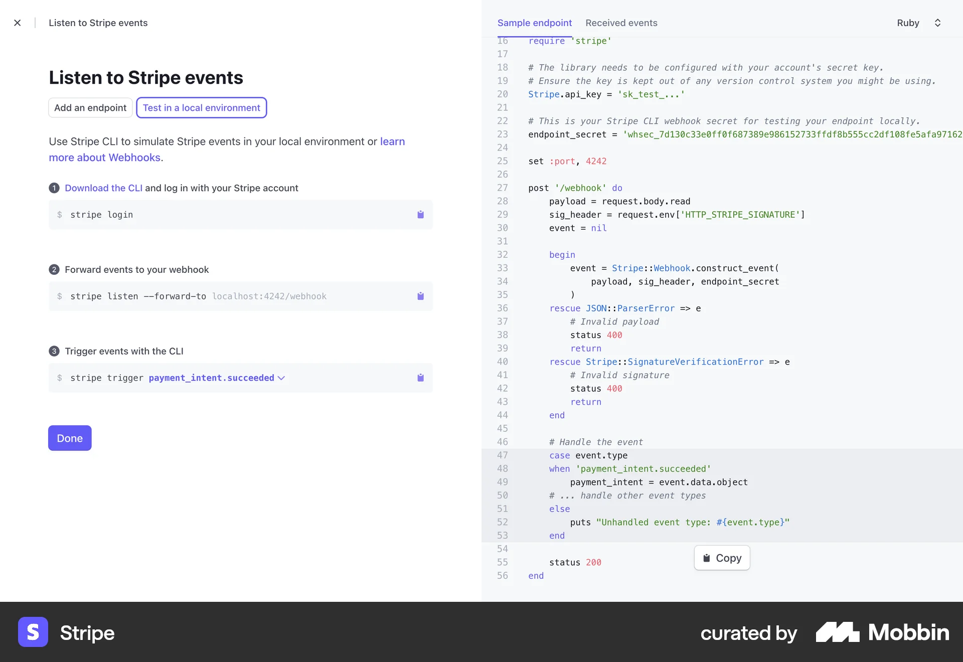 Stripe Web screen containing Floating Action Button UI element