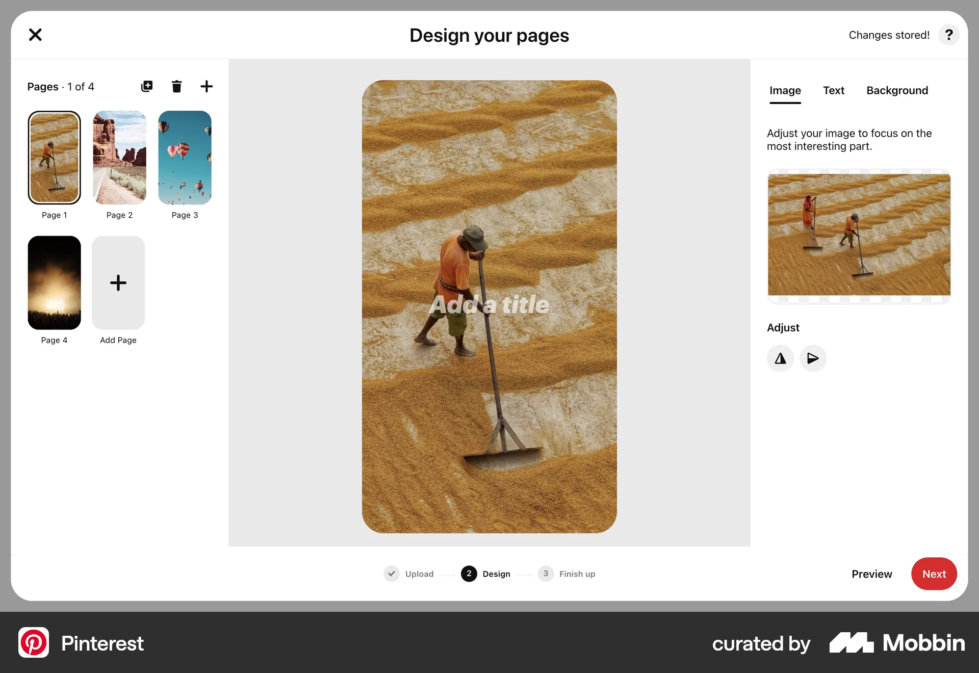 Pinterest Web Media Editor screen