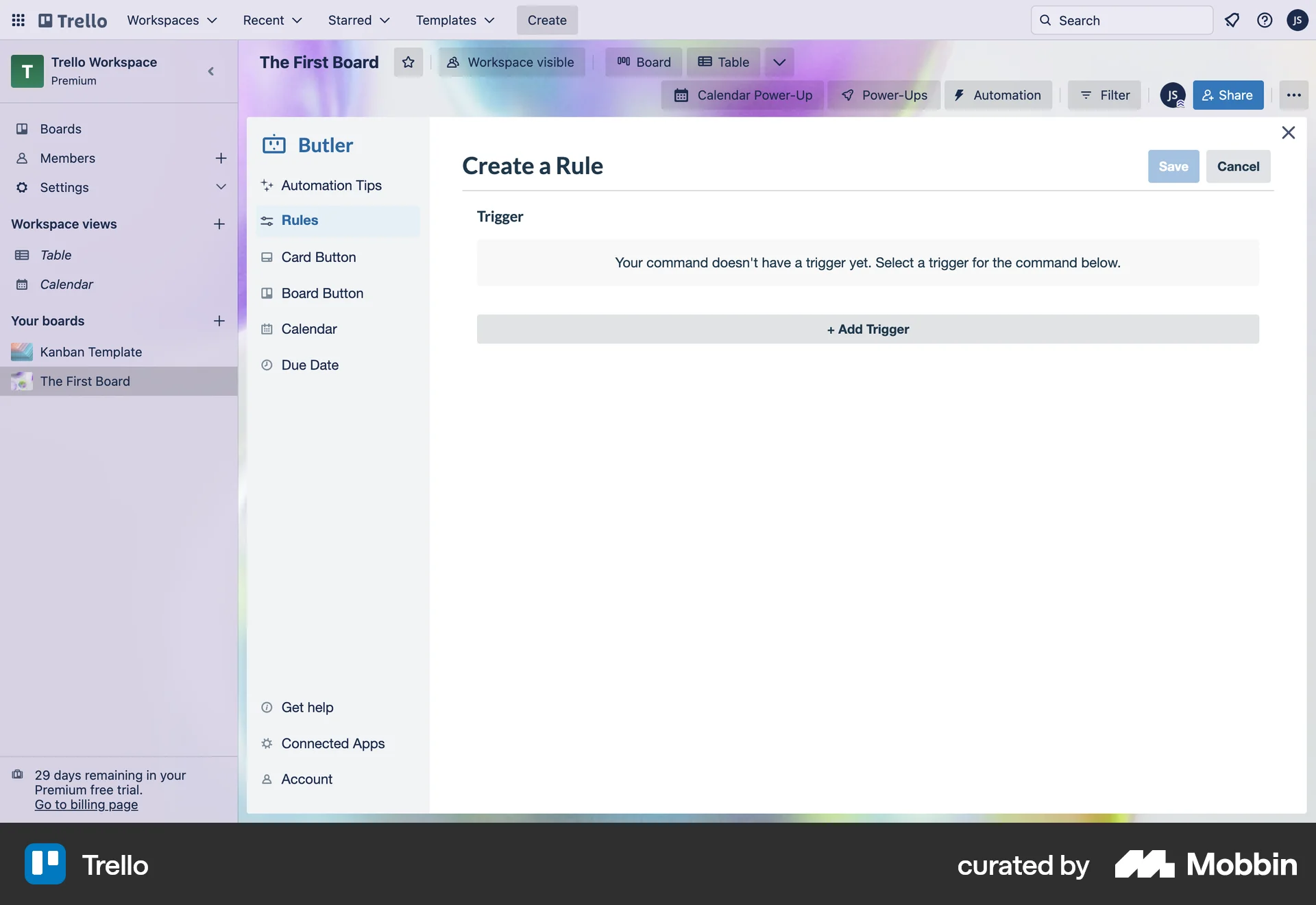 Trello Web screen containing Side Navigation UI element