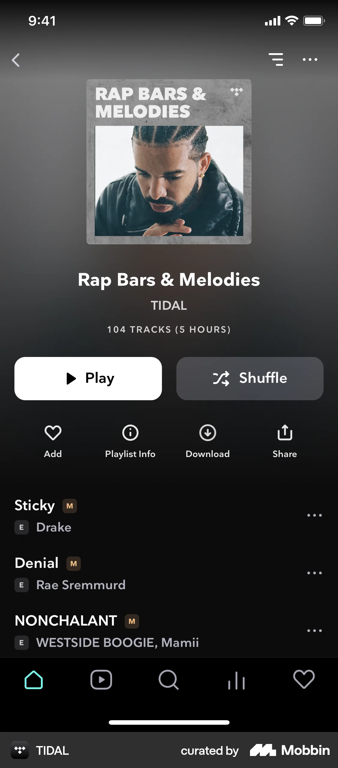 TIDAL iOS Playlists screen