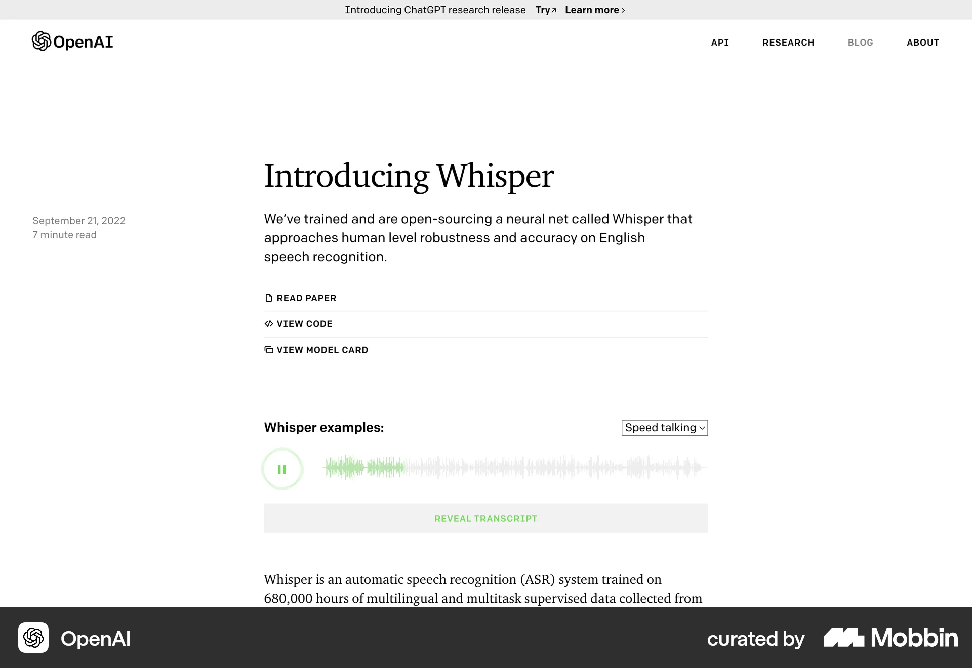 OpenAI Platform Web Audio Player screen