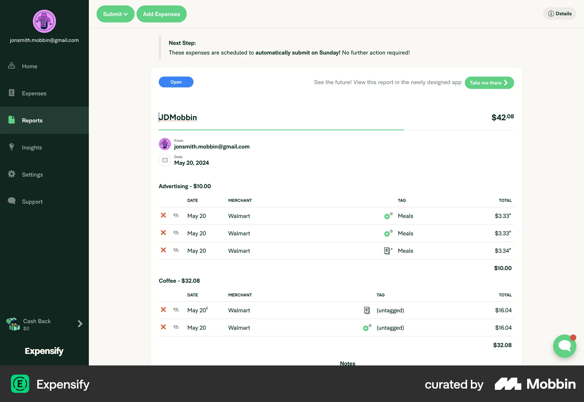Expensify Web screen containing Editable Text UI element